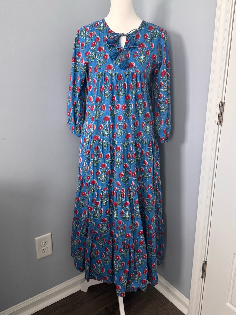 Womens Pink Chicken New York Blue Floral Tie-Neck Indira Dress Size XS